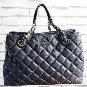 Kate Spade Quilted Black Leather Shoulder Bag with Chain Straps